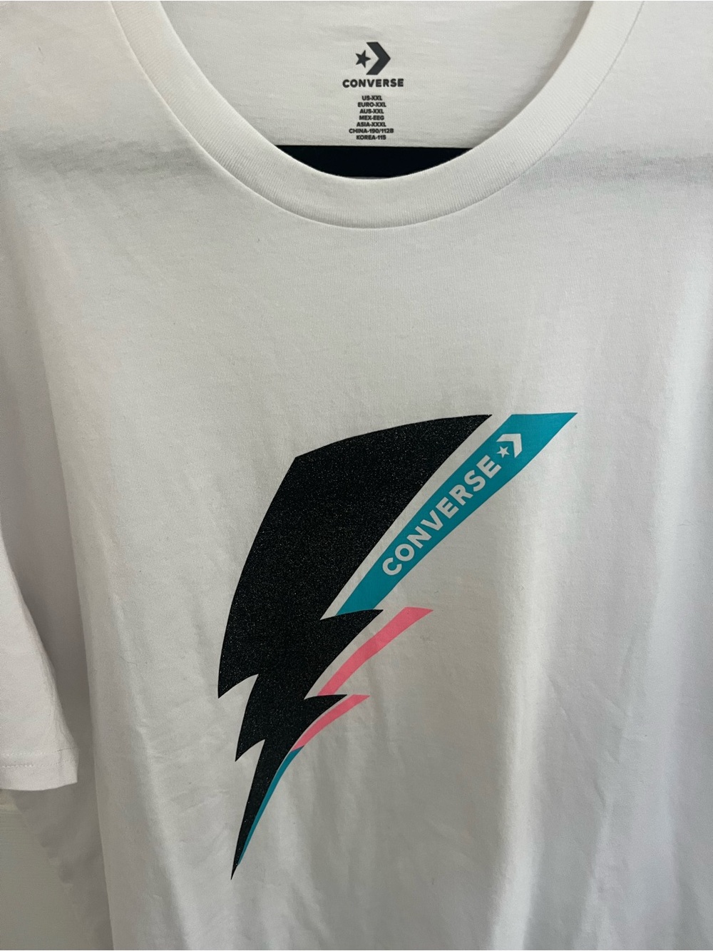 Converse White Tee with Black, Teal & Pink Lightning Bolt Graphic - Picture 2 of 7